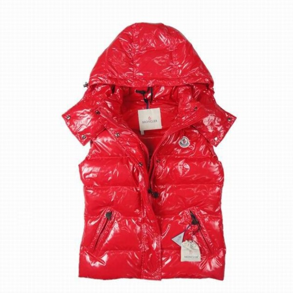 Moncler rosso senza maniche Casual gilet donna con cappuccio e cerniera di uscita